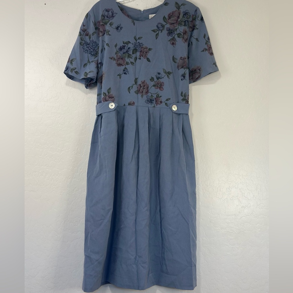 Lady Dorby Floral Blue women’s vintage Dress 18 WP whimsical short sleeve midi